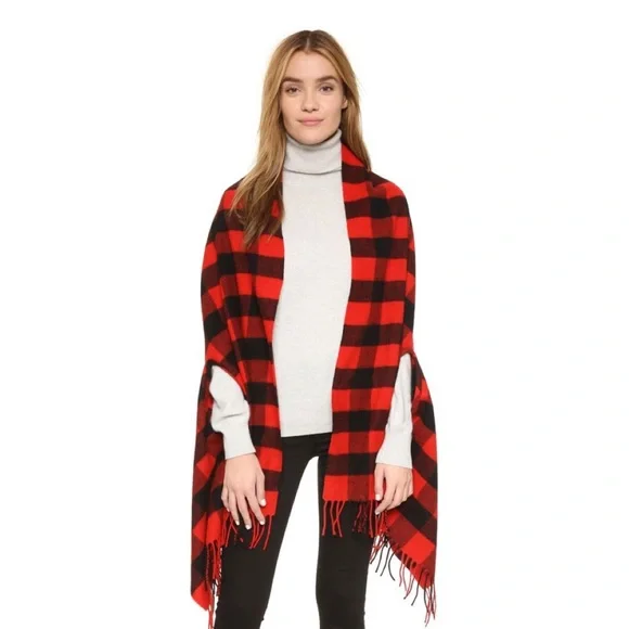 Madewell Red Cape Scarf In Buffalo Check - Picture 2 of 8